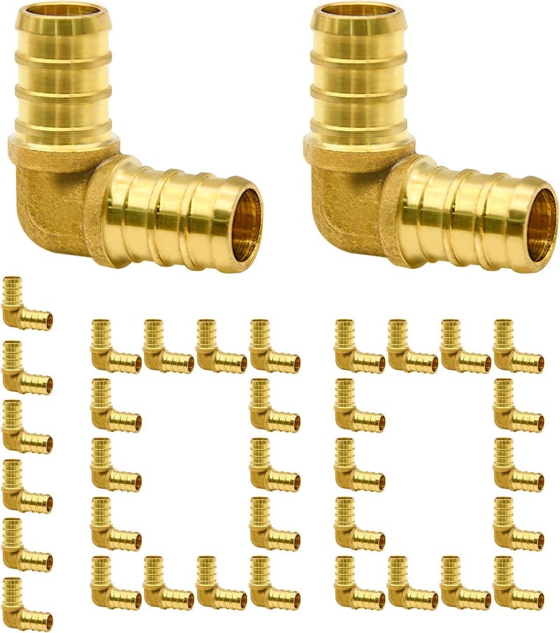Ruby Q 100 Pack 1/2" PEX Fittings, Brass PEX Elbow Fittings for PEX Tubing Pipe - Image 1